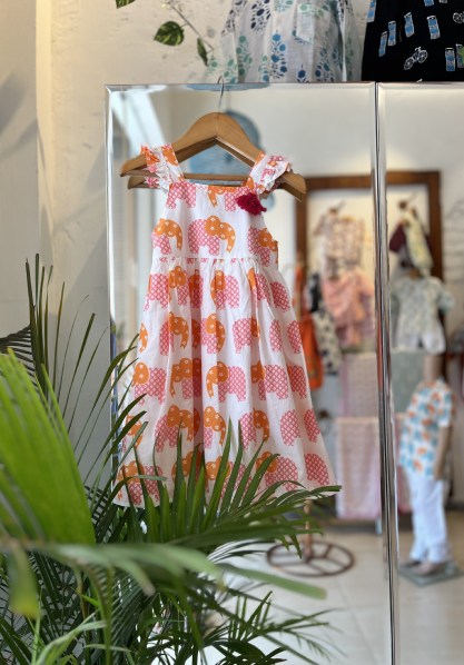 Summer Dress Elephant Handprinted
